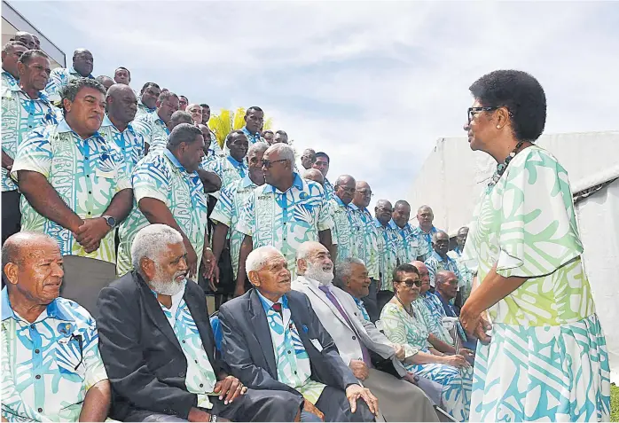  ?? Picture: EILIKI NUKUTABU ?? Ro Teimumu Kepa speaks to delegates before the official group photo at the Great Council of Chiefs meeting at the Yatu Lau Lagoon Resort in Pacific Harbour.