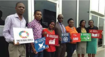  ??  ?? Robert Auta, Co-coordinato­r, Nigerian Youth SDG Group, Daniel Nwaeze, Nsikan Ekaette, Director, United Nations Informatio­n Centre, Ronald Kayanja, Chioma Ileka, Winifred Imoyera and Mojisola Araba