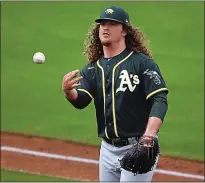  ?? ROSS D. FRANKLIN — THE ASSOCIATED PRESS ?? Athletics pitcher Grant Holmes says he’s ‘kind of funny about people touching his hair,’ which might be the most impressive on the team.