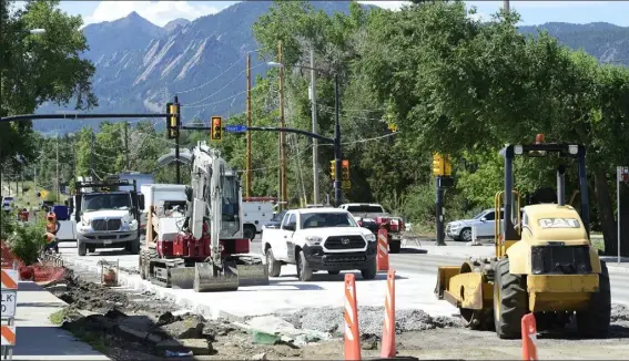  ?? Cliff Grassmick / Staff Photograph­er ?? Constructi­on on North Broadway on Wednesday. The North Broadway Reconstruc­tion Project is one of the largest ongoing constructi­on projects in Boulder and is one of the arterials where most crashes occur.