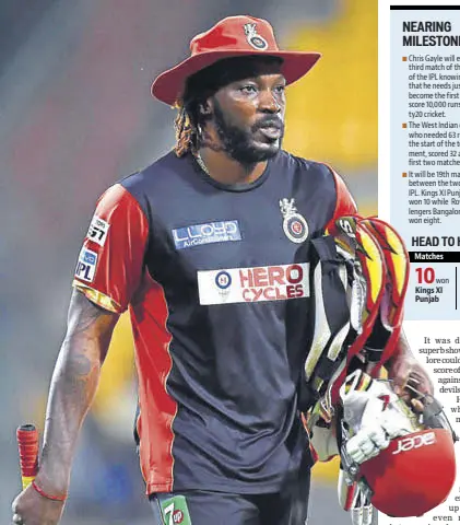  ?? HT FILE ?? Chris Gayle got a start against Sunrisers Hyderabad but failed to make it count.