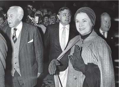  ??  ?? Princess Grace and Prince Rainier of Monaco at Tannadice for the Dundee United v Monaco match on October 1 1981 .