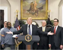  ?? Olivier Douliery / Abaca Press ?? President Trump speaks at the White House before signing the tariff proclamati­ons on steel and aluminum imports.