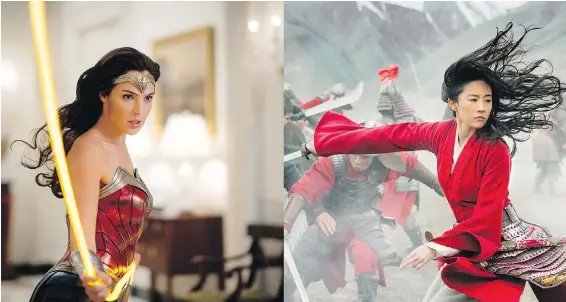  ?? WARNER BROS., DISNEY ?? Gal Gadot, left, stars in Wonder Woman 1984 and Yifei Liu stars in Mulan. Both are big-budget films whose releases have differed from the norm.