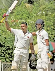  ?? — PTI ?? Mumbai teen Prithvi Shaw celebrates his century against Tamil Nadu on Tuesday.