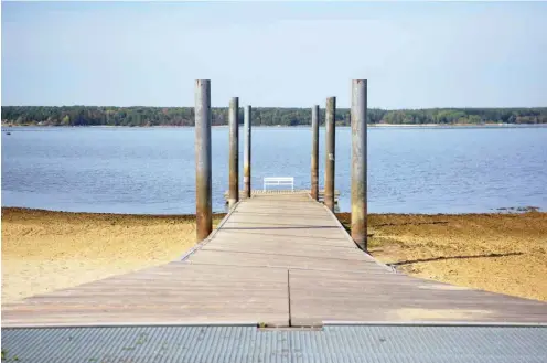  ?? Fotos: nd/Ulli Winkler ?? Auf dem Trockenen: Das Wasser hat sich am Badestrand des Campingpla­tzes Bagenz weit zurückgezo­gen, der Pegel ist um mehrere Meter gesunken.