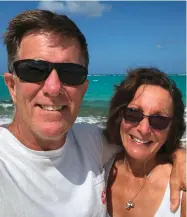  ??  ?? Nine months later, Sue and Don count their blessings at Sea Spray Marina, Elbow Cay, Abacos, The Bahamas.