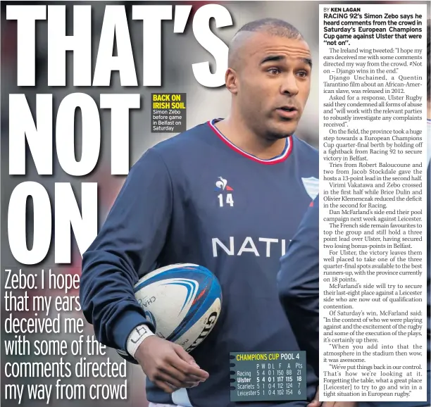  ??  ?? Simon Zebo before game in Belfast on Saturday