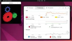  ?? ?? Glxgears has never been a great benchmark. The cogs are really taxing our first VM.