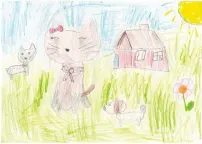  ??  ?? LJuv MuSIK. Några gånger har Pelle Svanslös mött en så ljuv kattfröken att han blivit alldeles darrig om morrhåren. Den här bilden har Laura Mickelsson från Kungsgårds­skolan tecknat. Laura gick i åk 1 när hon tecknade den.