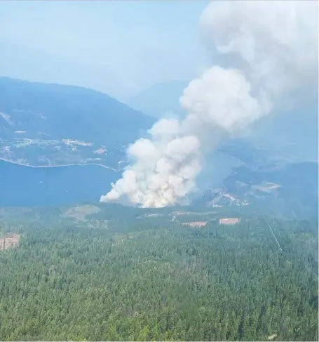  ?? B.C. WILDFIRE SERVICE/TWITTER ?? Evacuation orders are in effect in B.C. amid severe wildfires and Highway 1 remains closed in both directions between Hope and Lytton, where two people died earlier this month in a blaze that destroyed roughly 90 per cent of the village.