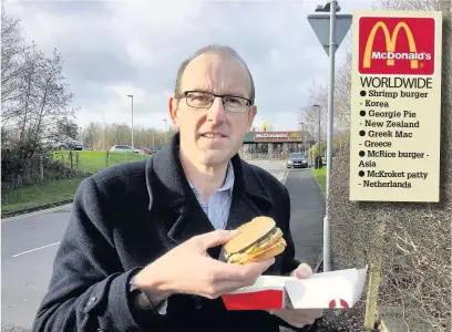  ??  ?? ● Llyr Gruffydd, Plaid Cymru’s North Wales AM, is challengin­g food giant McDonalds to think locally and use Welsh lamb for its burger products