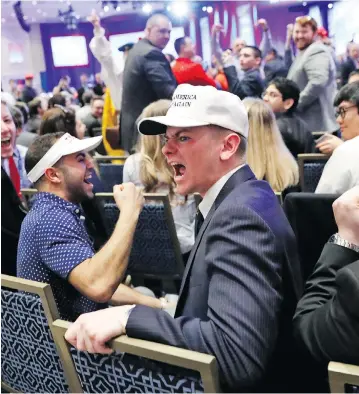  ?? ALEX BRANDON / THE ASSOCIATED PRESS ?? Supporters shout down a protester as Donald Trump speaks at Friday's Conservati­ve Political Action Conference. The rise of populism is less about looking out for the little guy, as setting out an enemy to oppose, writes Andrew Coyne.