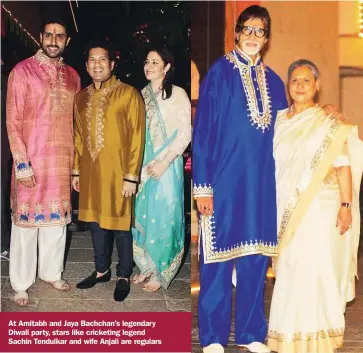  ??  ?? At Amitabh and Jaya Bachchan’s legendary Diwali party, stars like cricketing legend Sachin Tendulkar and wife Anjali are regulars