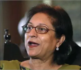  ?? K.M. CHAUDARY — THE ASSOCIATED PRESS FILE ?? In this file photo, Pakistani human rights activist Asma Jehangir speaks to The Associated Press in Lahore, Pakistan. Jahangir died of a heart attack in the eastern city of Lahore on Sunday. She was 66.