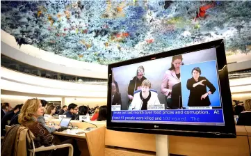  ?? — AFP photo ?? Bachelet presents her annual report before the UN Human Rights Council members.