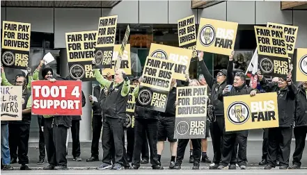  ??  ?? Waikato bus drivers protest a lockout in November, as the public transport sector undergoes a period of upheaval.