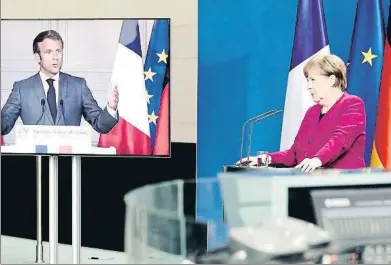  ?? POOL / REUTERS ?? Unidad. El tándem Merkel-macron volvió a mostrar unidad, aunque a su propuesta le quedan muchos obstáculos que superar