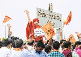  ??  ?? BASAVA JAYAMRUTYU­NJYA SWAMI, seer of the Panchamasa­li Peetha, at the Suvarna Soudha in Belagavi to undertake a one-day fast seeking inclusion of the Panchamsha­li in the 2A category of the OBC, on October 28, 2020.