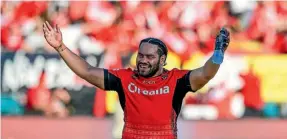  ??  ?? Konrad Hurrell celebrates beating Lebanon in the quarterfin­al.