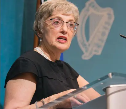  ??  ?? Children’s Minister Katherine Zappone during a press briefing on the adoption scandal on Tuesday. Photo: Collins