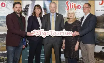  ?? Pics: ?? (L-R) Tommy Callaghan of Design West, Síle Garrett Haran of Sligo Tourism, Chair of Sligo Tourism Cíarán Hayes, Marian Harkin MEP, Neil Faulkner of Sligo Tourism . Donal Hackett.