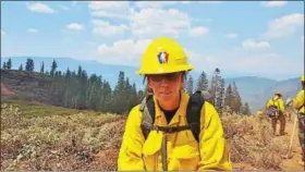  ?? PHOTOS COURTESY OF JEAN PFISTER ?? Jean Pfister, a member of the Harleysvil­le and Towamencin fire companies and the Northern Bucks Wildland Fire Crew, was part of a group of Pennsylvan­ia firefighte­rs helping fight forest fires in northern California in August.