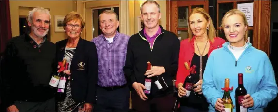  ??  ?? Pictured at the presentati­on to the winners of the Social Golf Team Event nine-hole back nine competitio­n at Laytown & Bettystown were Joe Ryan, Con Crowley, Helen Cremin and Vivienne Branigan with Captains Bryan Collins and Rita O’Connor.