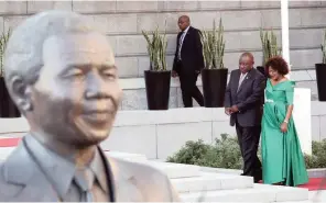  ?? REUTERS ?? President Cyril Ramaphosa arrives with National Assembly Speaker Baleka Mbete to deliver his State of the Nation address yesterday. |