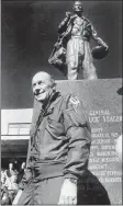  ?? THE ASSOCIATED PRESS ?? Retired Brig. Gen. Chuck Yeager unveils a statue of himself in Hamlin, W.Va., in 1987 on the 40th anniversar­y of his supersonic flight.