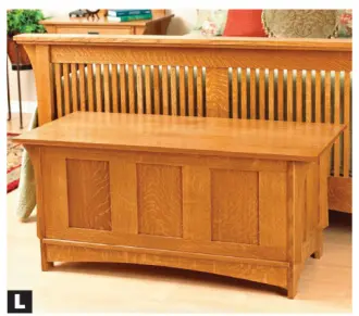 ??  ?? L
One 29"-wide panel of quartersaw­n white oak for the front of this chest might change 3⁄8" in width. Three narrower panels move less than 1⁄10" each.