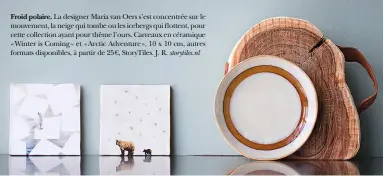  ??  ?? La designer Maria van Oers s’est concentrée sur le mouvement, la neige qui tombe ou les icebergs qui flottent, pour cette collection ayant pour thème l’ours. Carreaux en céramique « Winter is Coming » et « Arctic Adventure », 10 x 10 cm, autres formats...