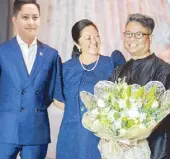  ?? ?? First Lady Liza Araneta Marcos with Puey Quiñones and Rep. Sandro Marcos, who talked about his mom’s heritage projects.