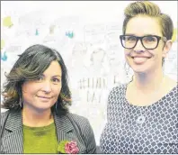  ?? MITCH MACDONALD/THE GUARDIAN ?? Learning Partners Advisory Council members Michelle MacCallum, left, and Bonnie Stewart, stand in front of a giant mural that illustrate­s the many topics discussed during the first ever Learn Day on P.E.I. The two were facilitato­rs for the event, which...