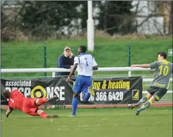  ??  ?? COOL FINISH: Alfie Rutherford, right, fires Havant ahead