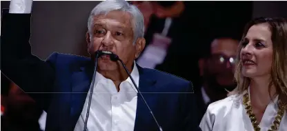  ?? Bild: MOISES CASTILLO/AP/TT ?? VANN VALET. Nyvalde presidente­n Andrés Manuel López Obrador höll sitt segertal i Mexico City på söndagen.