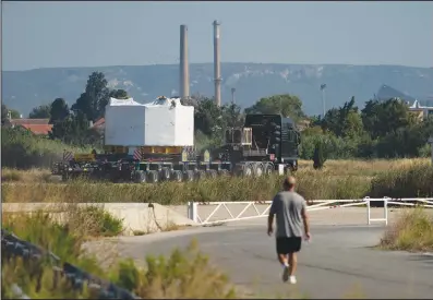  ??  ?? A central solenoid magnet for the ITER project departs Monday from Berre-l’etang in southern France.