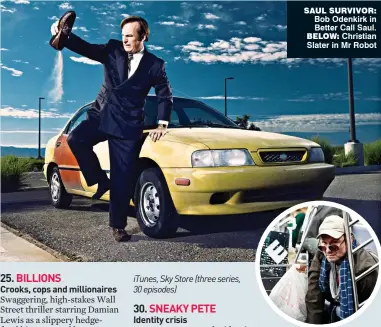  ??  ?? saul survivor: Bob Odenkirk in Better Call Saul. below: Christian Slater in Mr Robot