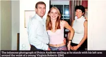  ??  ?? The infamous photograph of Prince Andrew smiling as he stands with his left arm around the waist of a young Virginia Roberts (DM)