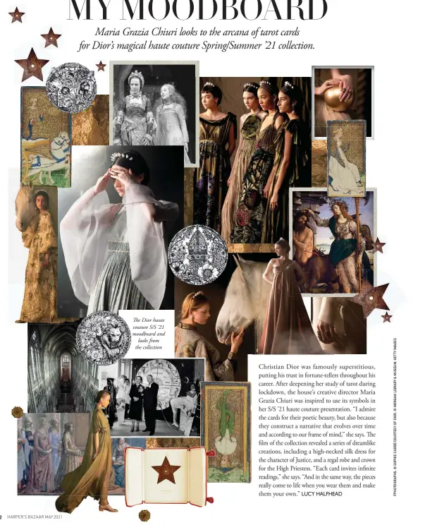  ??  ?? The Dior haute couture S/S ’21 moodboard and looks from the collection