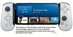  ?? THEBIT ?? The buttons on the portable console have the familiar circle, triangle, square and X icons, and will fit everything from the iPhone 13 mini all the way up to the iPhone 13 Pro Max.