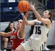  ?? (Special to the NWA Democrat-Gazette/Brian Sanderford) ?? Greenwood’s Ally Sockey attempts a shot as Vilonia’s Lauren Patterson defends Friday in Greenwood.