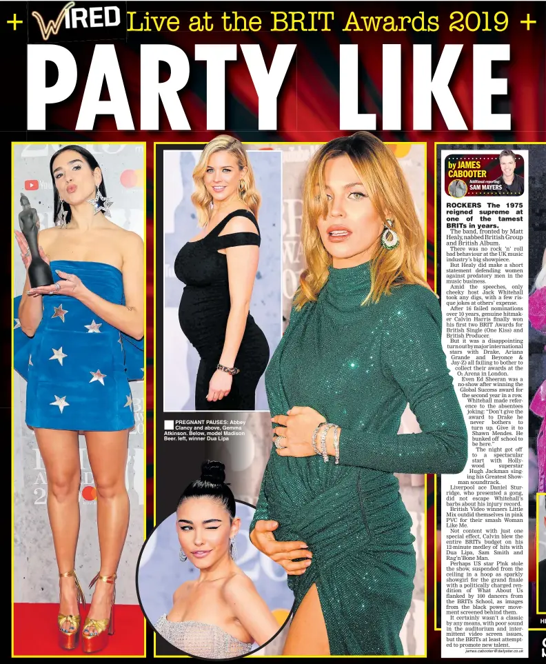  ??  ?? ®ÊPREGNANT PAUSES: Abbey Clancy and above, Gemma Atkinson. Below, model Madison Beer. left, winner Dua Lipa H