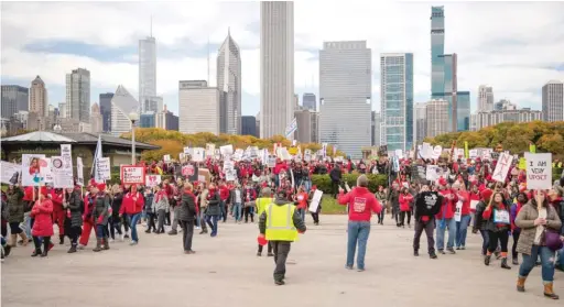  ?? SUN-TIMES FILE ?? Members of the Chicago Teachers Union attend a rally last October. A CTU survey offers a glimpse into teachers’ anxiety as they’re faced with the prospect of returning to schools when the pandemic may be raging on.