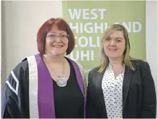  ??  ?? Further Education Student of the Year Joanne Hercus, right, who graduated with an NC in Early Education and Childcare celebrates her success with Lydia Rohmer, college principal and chief executive.