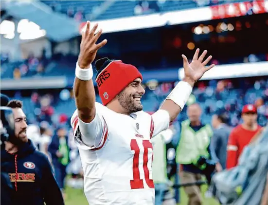  ?? Joe Robbins/Getty Images ?? Jimmy Garoppolo’s time in San Francisco was a nearly equal mix of glory and pain, both of which he typically approached with a touch of humor.