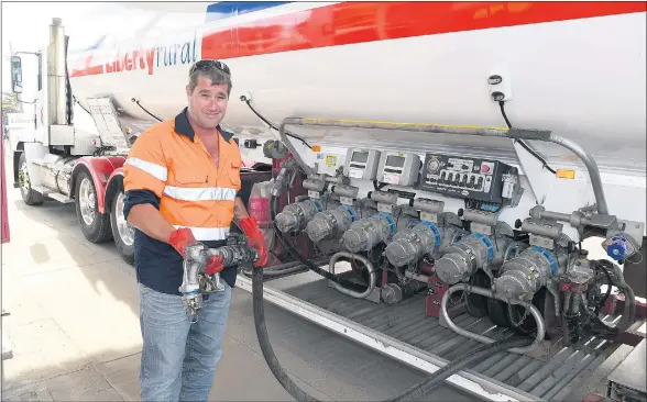  ?? Picture: PAUL CARRACHER ?? FUELING UP:
Ben Rochford from Liberty Rural Horsham checks the couplings on his fuel delivery truck.
