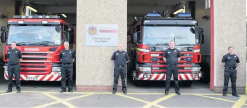  ??  ?? Team effort Crieff Fire Station Crew Commander Ian Shepherd, Watch Commander Stuart Graham, firefighte­r Steven Watson, firefighte­r Craig Hapka and Crew Commander Mark Torrens