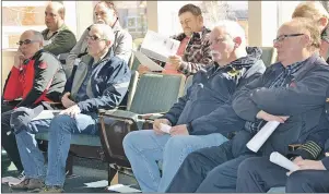  ?? CAPE BRETON POST ?? Members of local fire department­s were on hand Wednesday as the findings of a study reviewing CBRM fire services was delivered at council chambers.