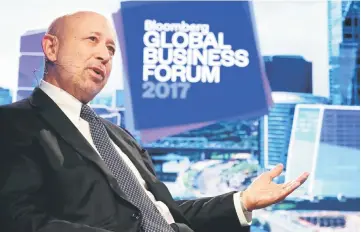  ?? — Reuters photo ?? Goldman Sachs Chairman and CEO Blankfein speaks at the Bloomberg Global Business Forum in New York City.